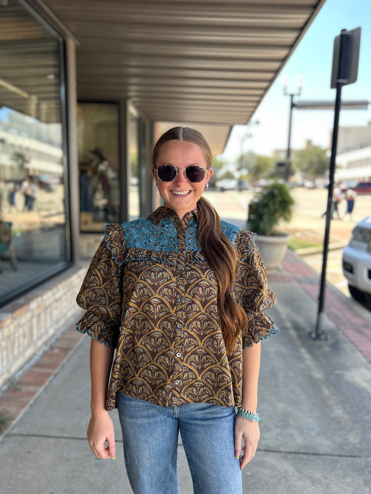Mary Top - Brown Floral