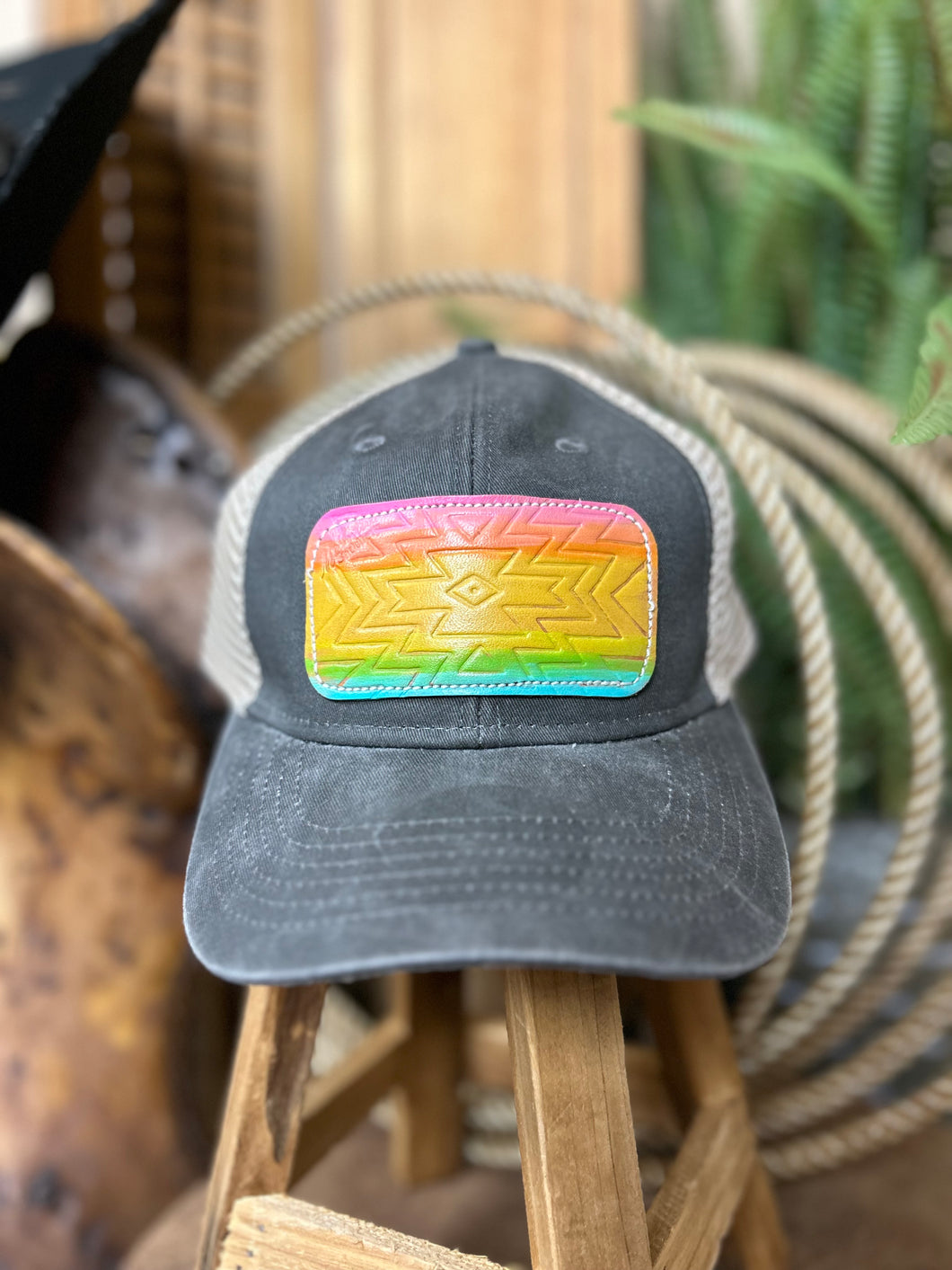 Rainbow Aztec Cap On Charcoal
