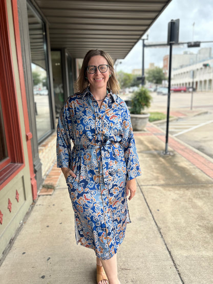 Satin Floral Shirt Dress