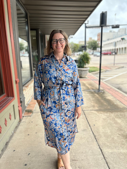 Satin Floral Shirt Dress