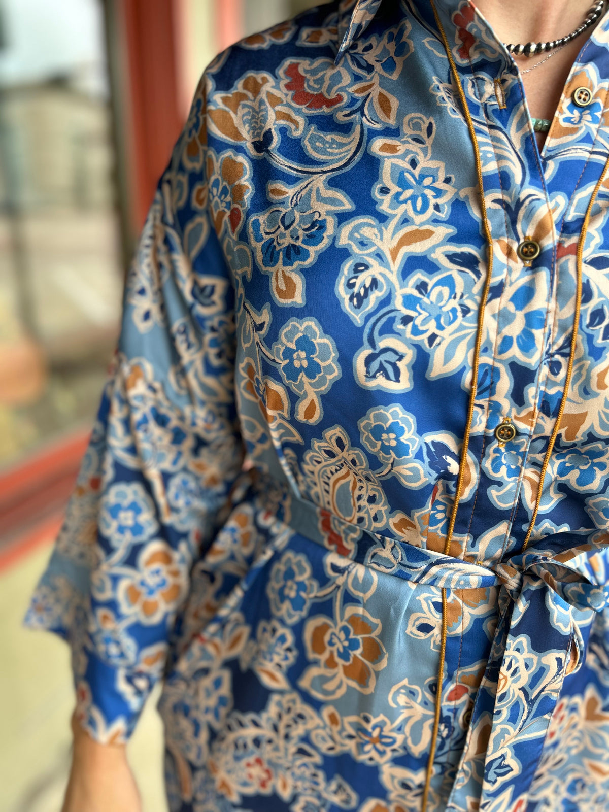 Satin Floral Shirt Dress