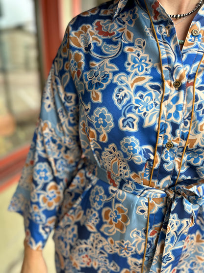Satin Floral Shirt Dress