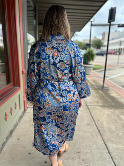 Satin Floral Shirt Dress