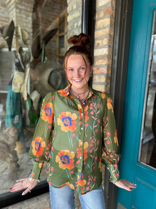 Morgan Shirt - Olive Floral