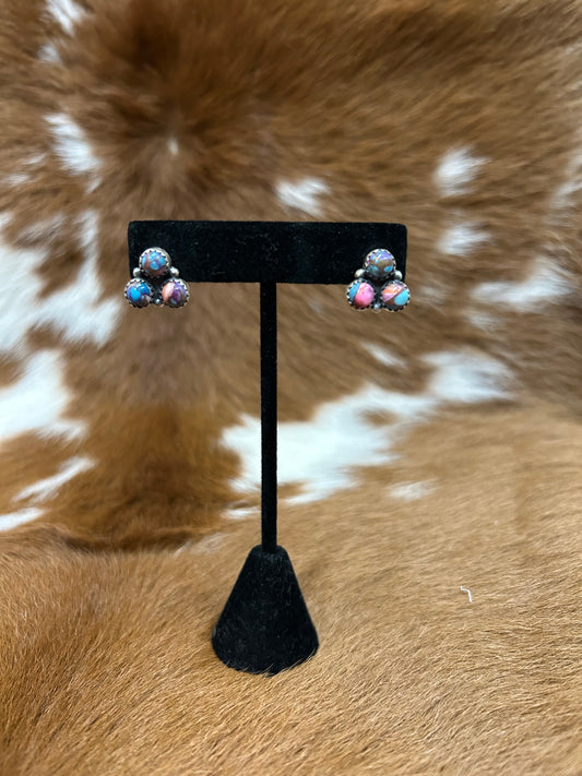 Pink Dhalia 3 Stone Cluster