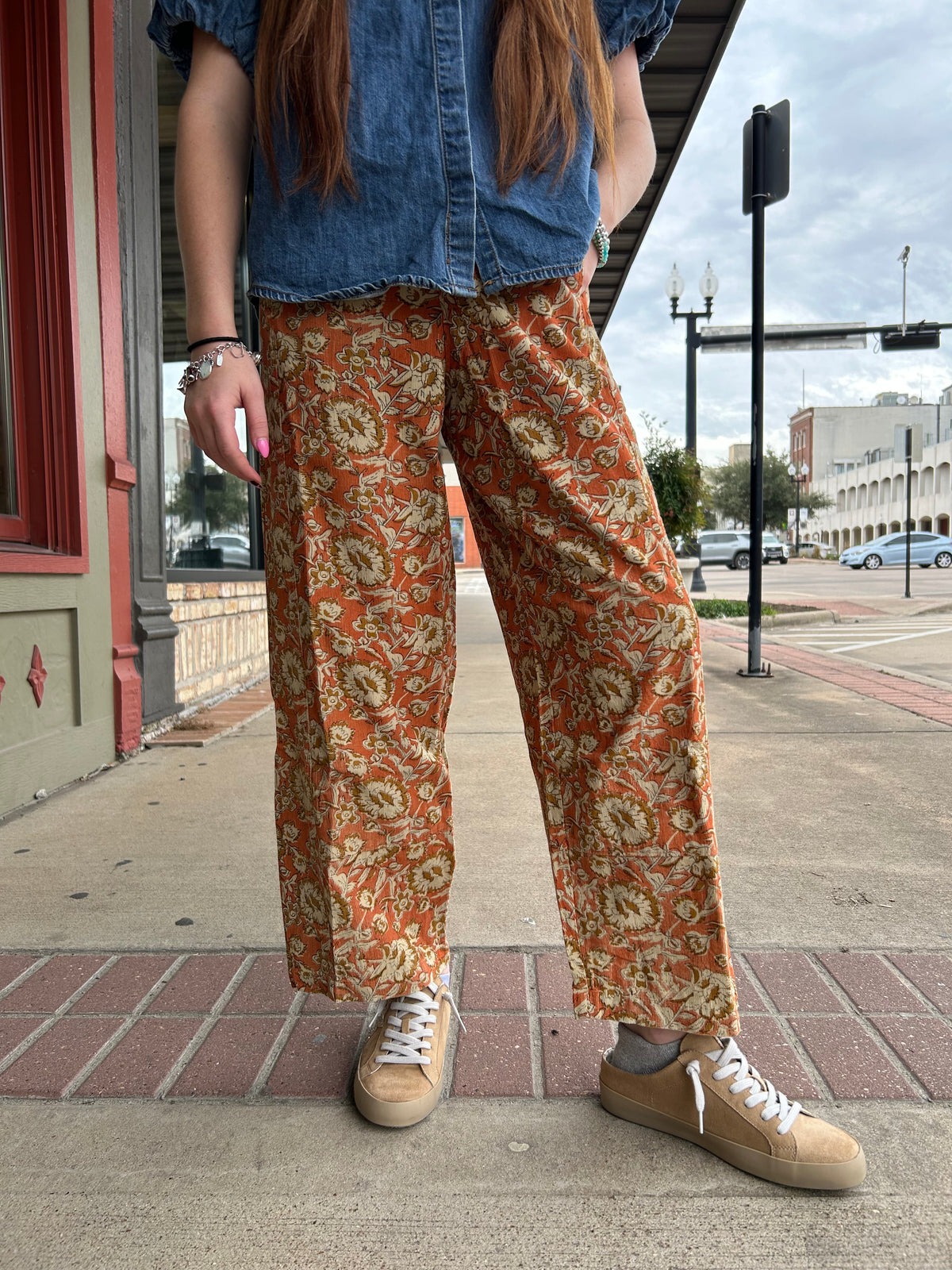 Orange Corduroy Barrel Pant