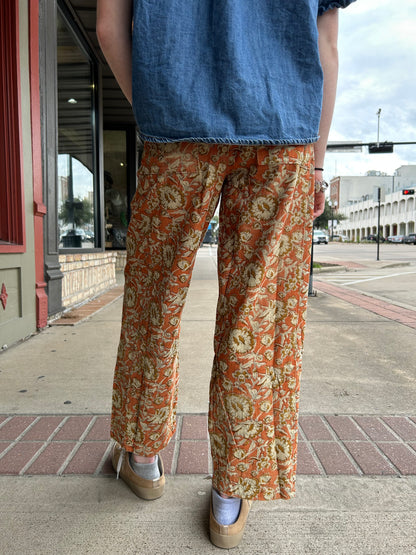 Orange Corduroy Barrel Pant