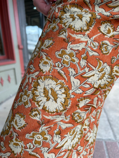 Orange Corduroy Barrel Pant