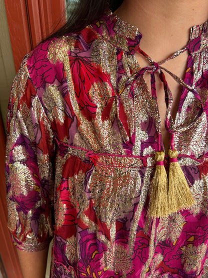 Metallic Print Tiered Dress