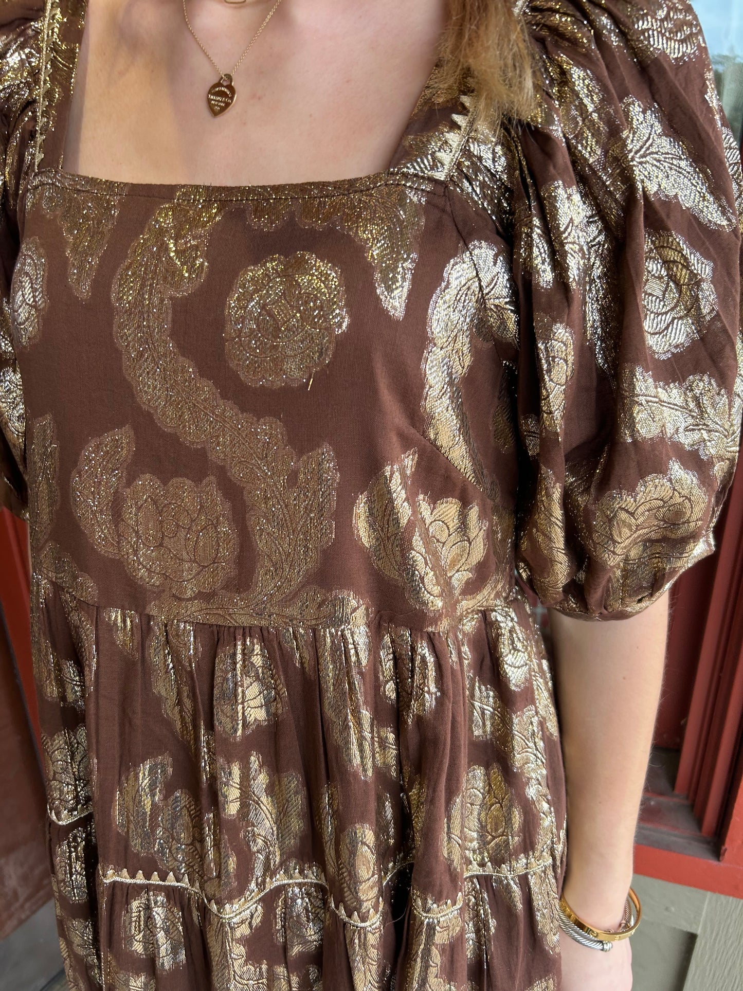 Metallic Roses Midi Dress