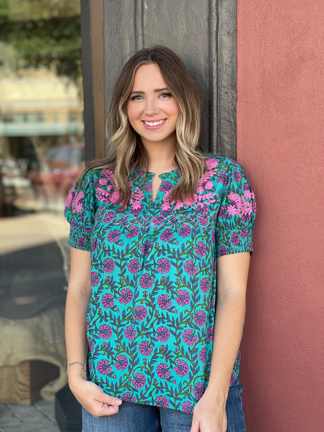Turquoise Floral Camilla Top