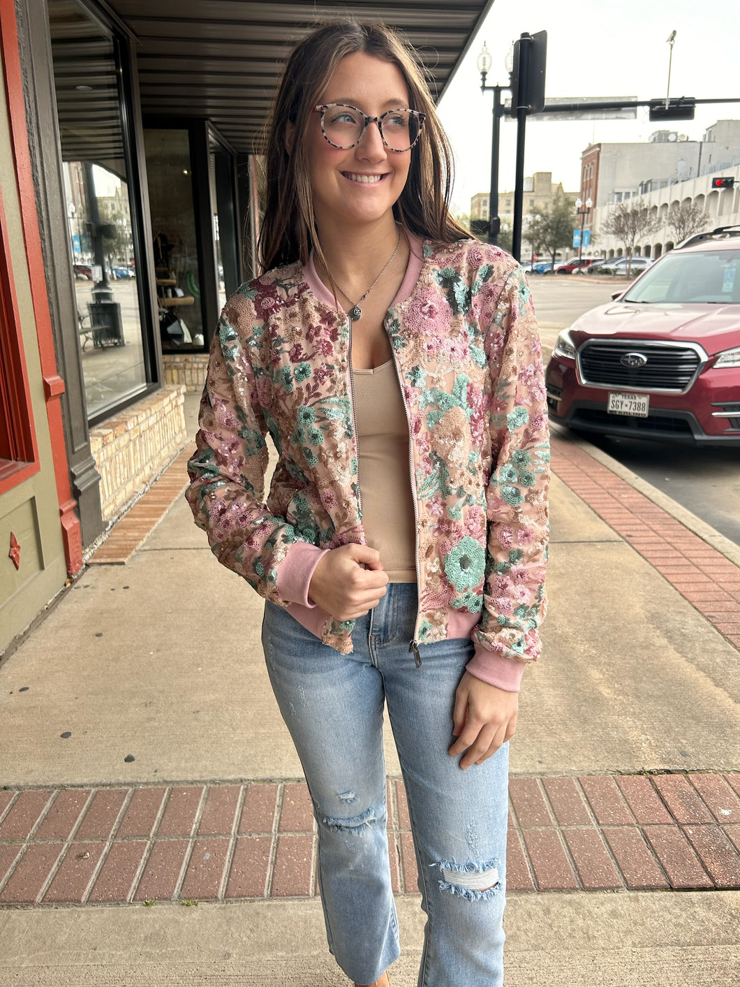 Spring Forward Sequin Bomber