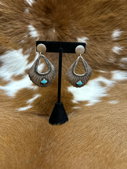 Silver Dangle W/ Turq Stone Earrings