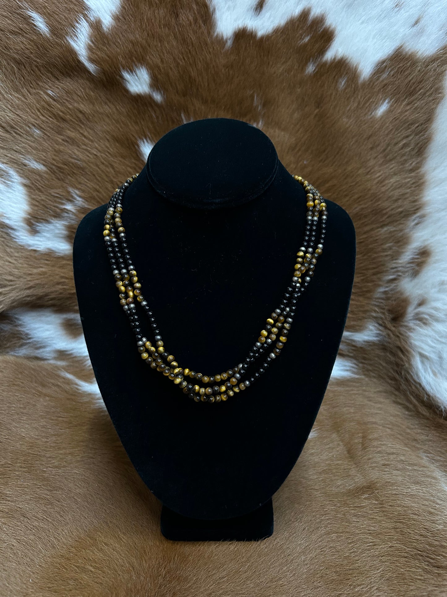 3 Std Tigers Eye & Onxy Necklace