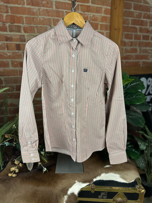 Olive & Coral Stripe Button Down