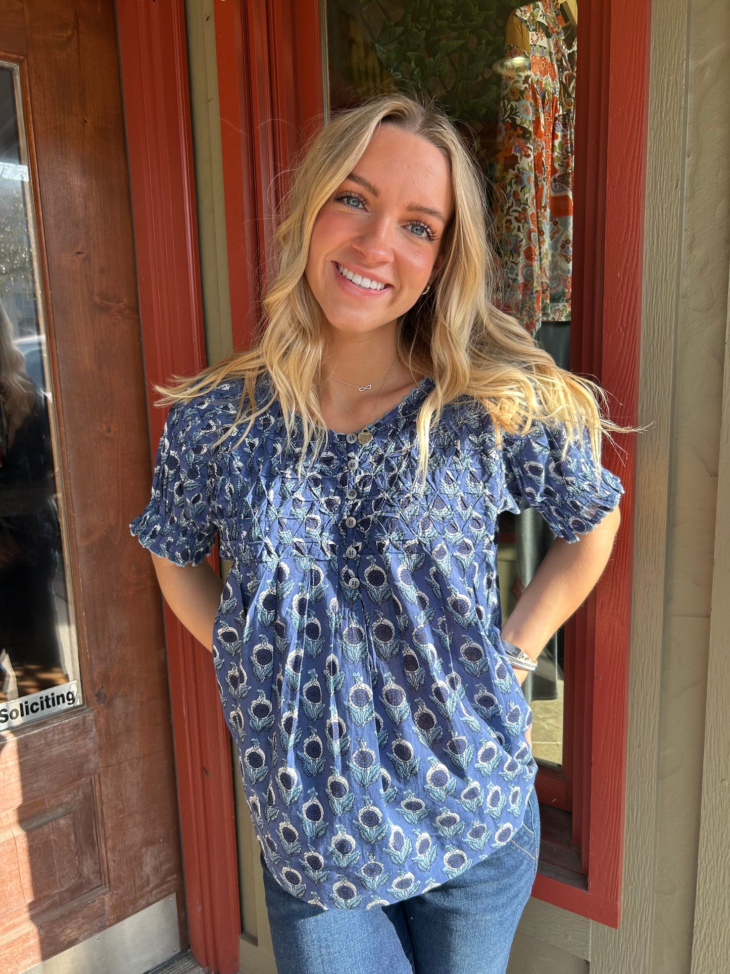Smocked Neck Top