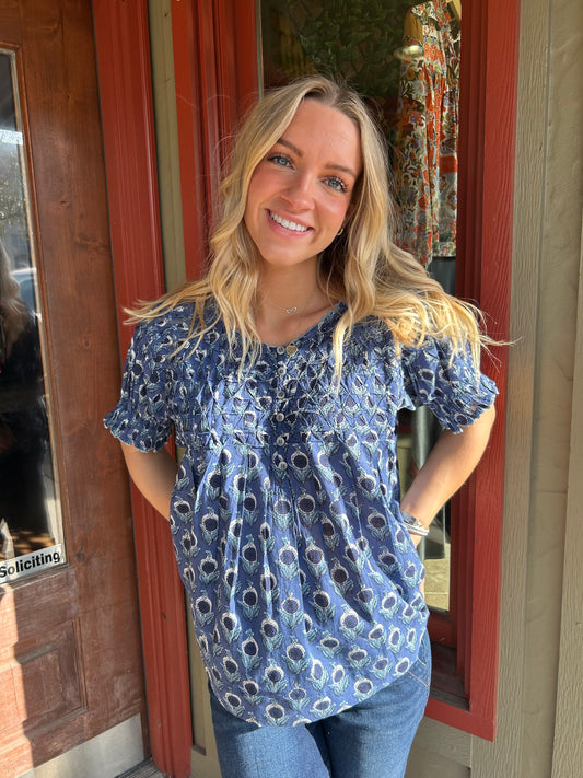 Smocked Neck Top