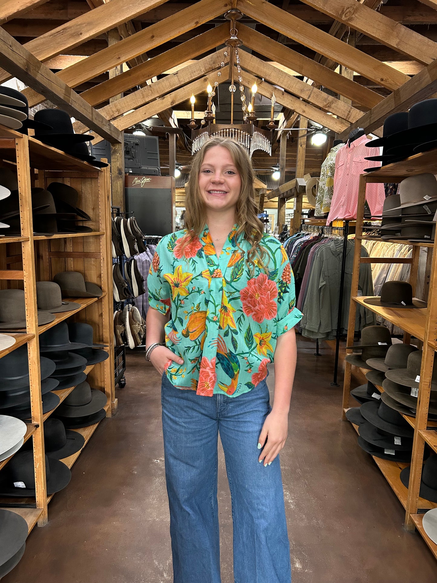 Popover Dolman Top - Aqua Flor