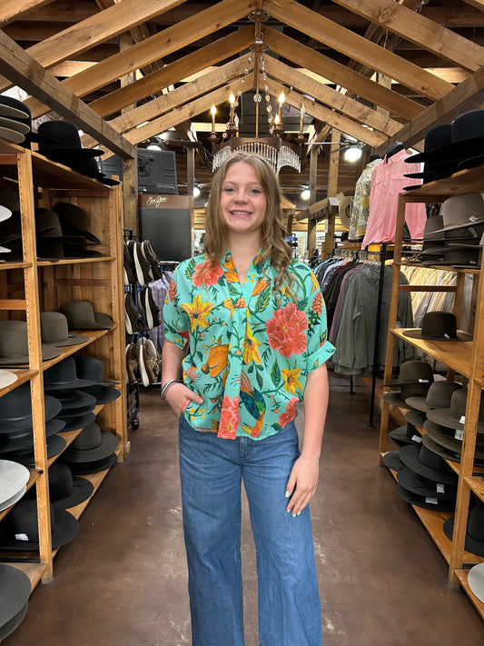 Popover Dolman Top - Aqua Flor