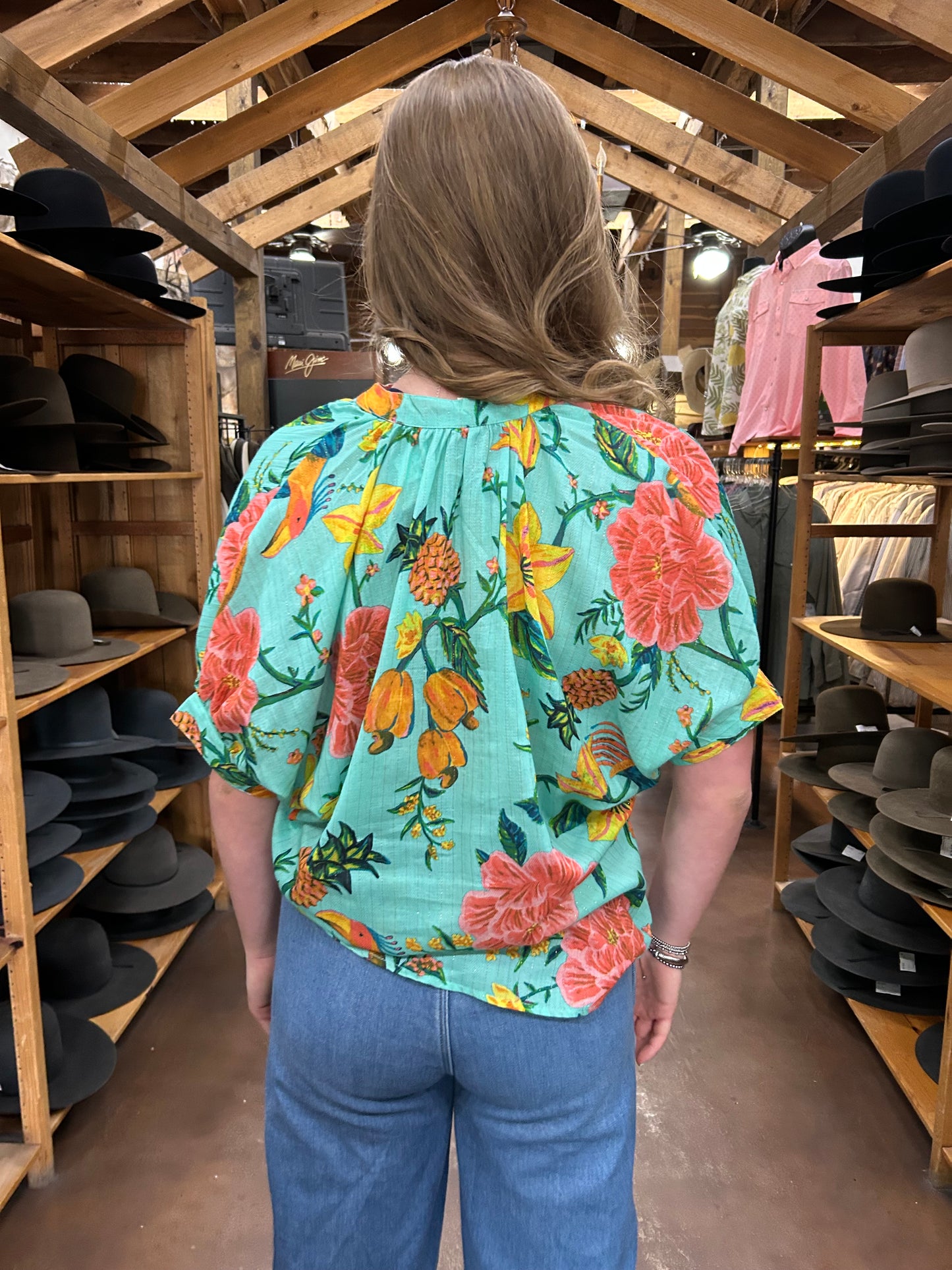 Popover Dolman Top - Aqua Flor