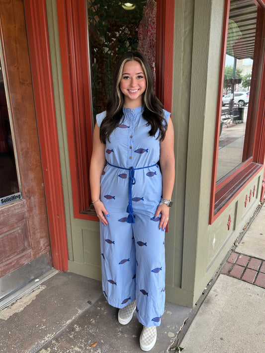 Embroidered Fish Jumpsuit