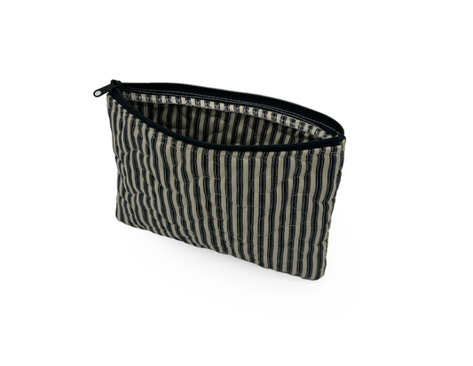 Black Ticking Stripe Makeup Bag