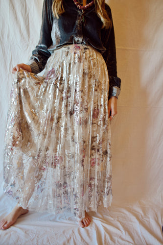 Silver Floral Mesh Skirt