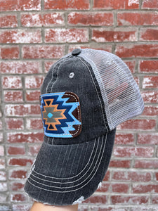 Blue Aztec On Grey Cap